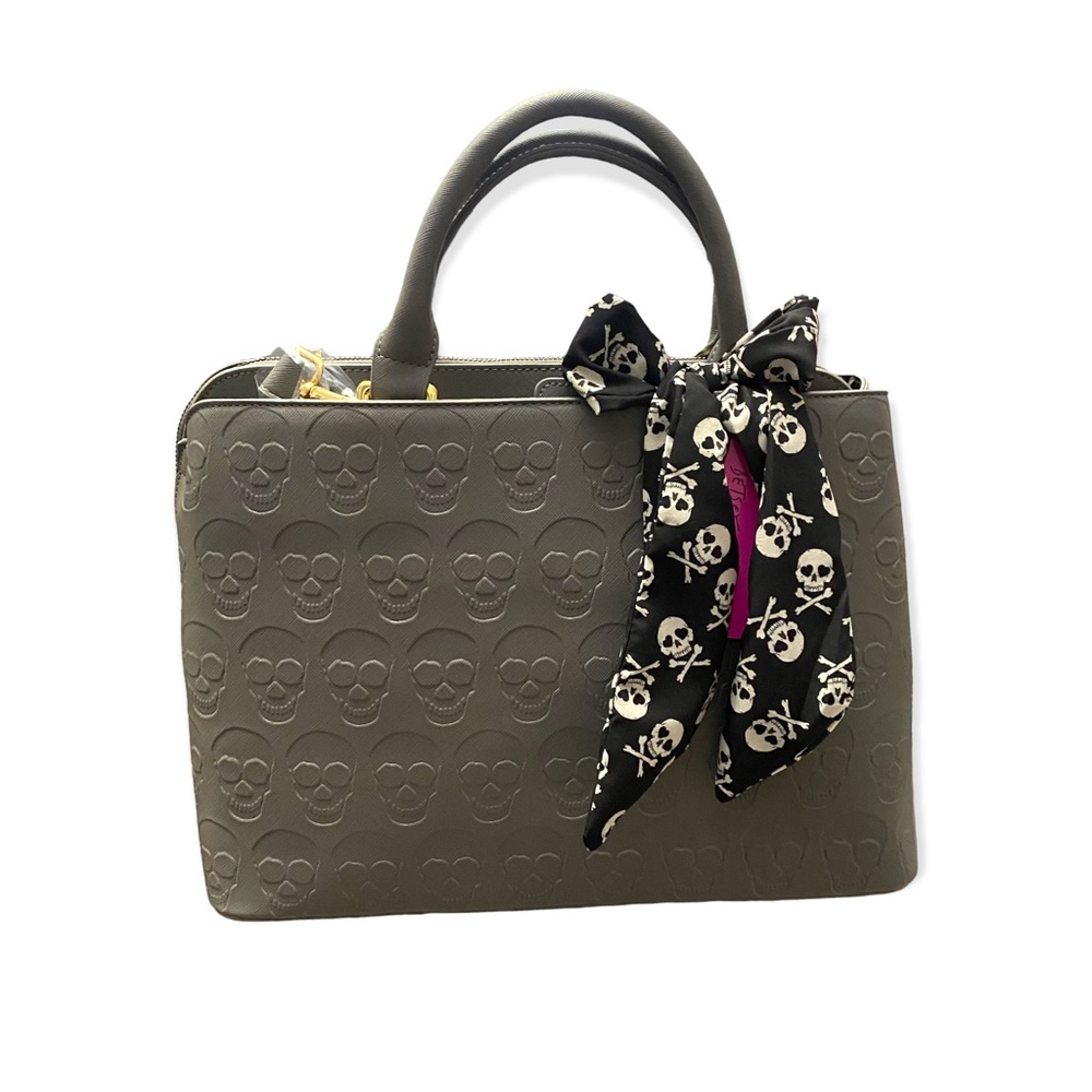 Betsey Johnson Skull Satchel Bag Charcoal Gray